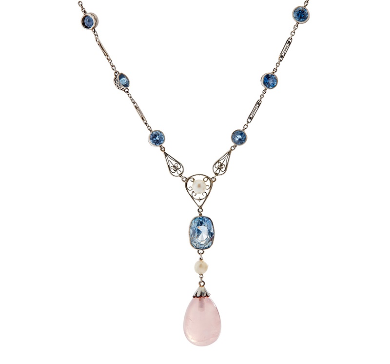 LOT 306 | An early 20th-Century sapphire, rose quartz and pearl necklace | Length of necklace: 44cm | £3,000 - £5,000 + fees